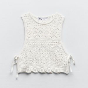 ZARA TIED POINTELLE KNIT TOP NWOT